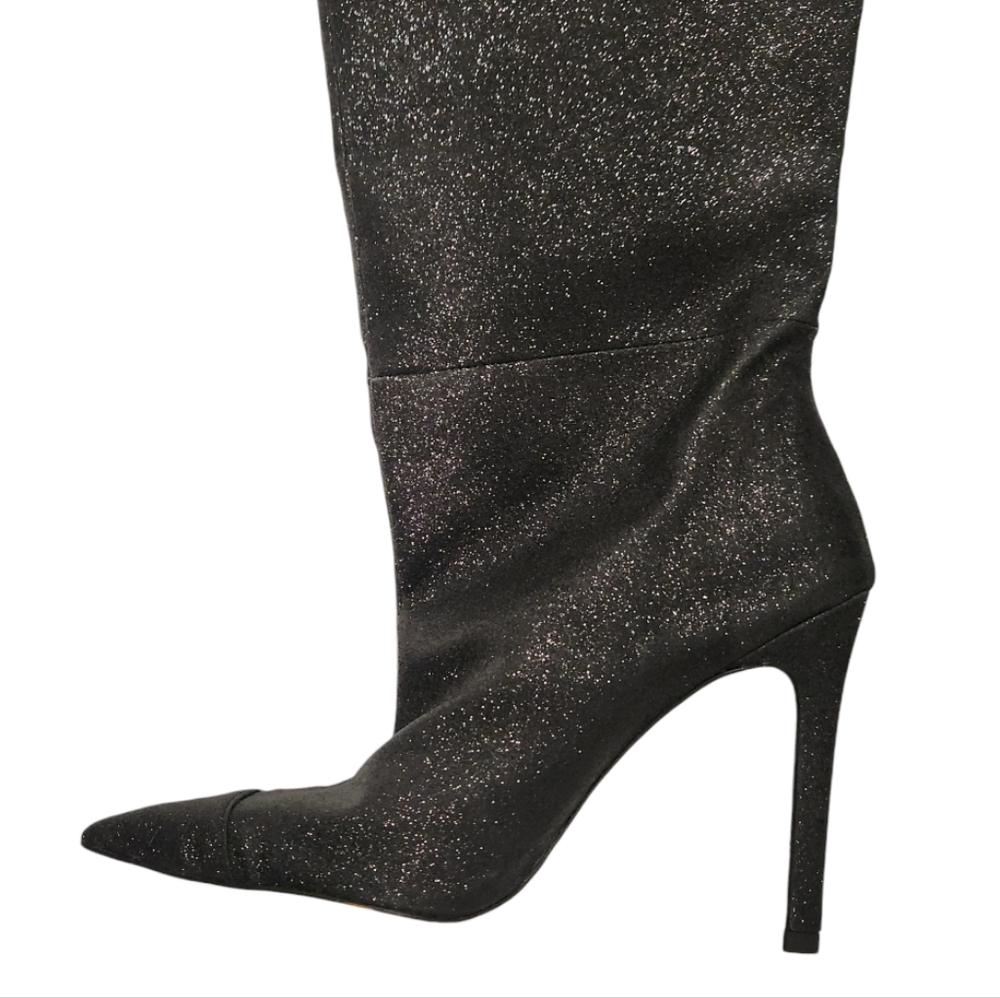 Good American Boots Women Sz 6 Blck Glitter Thigh Kardashian GA173G-X $349 - Picture 3 of 12